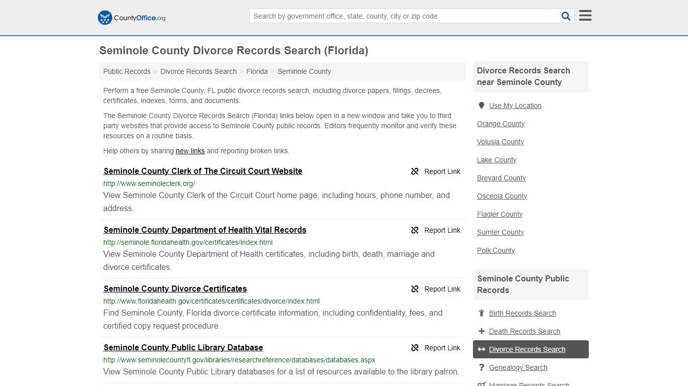 Seminole County Divorce Records Search (Florida) - County Office