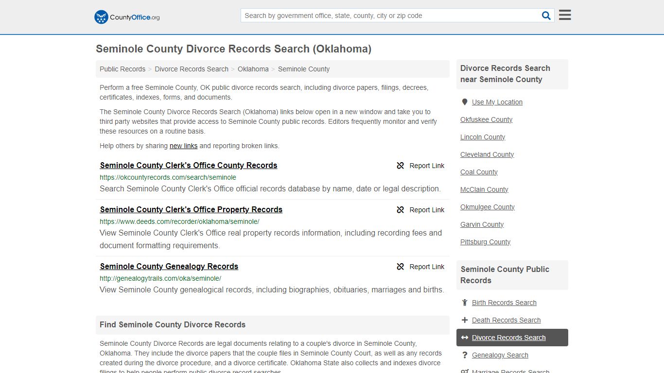 Seminole County Divorce Records Search (Oklahoma) - County Office
